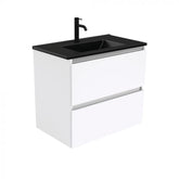 Fienza 750mm Dolce Matte Black Top Quest Double Draw Wall Hung Vanity - Gloss White